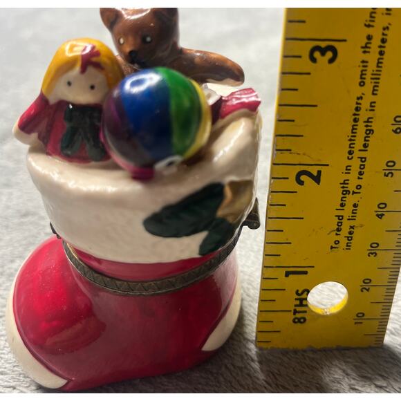 Christmas‎ Stocking Stuffed With Toys Hinged Trinket Box With Doll Trinket - Picture 8 of 11